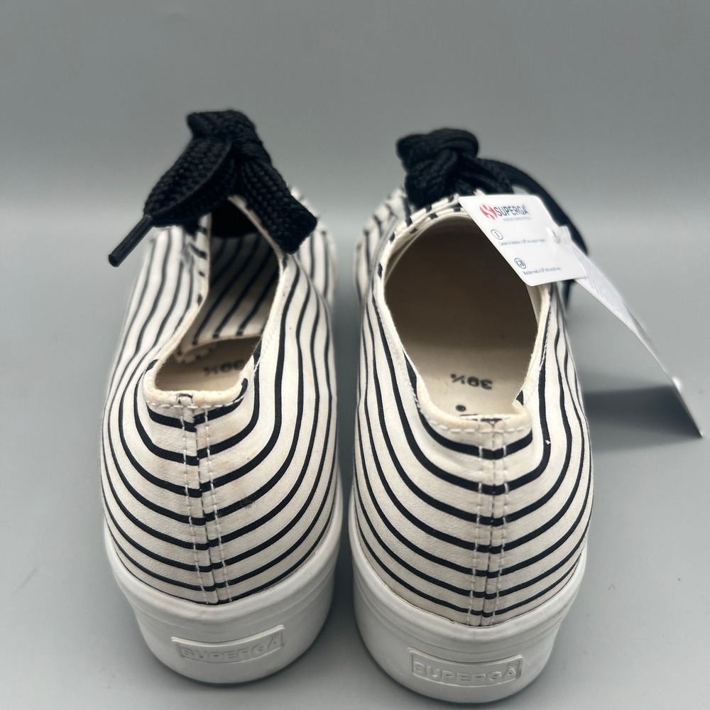 Superga Women's Platform Sneakers in Black and White Stripes - Picture 3 of 7